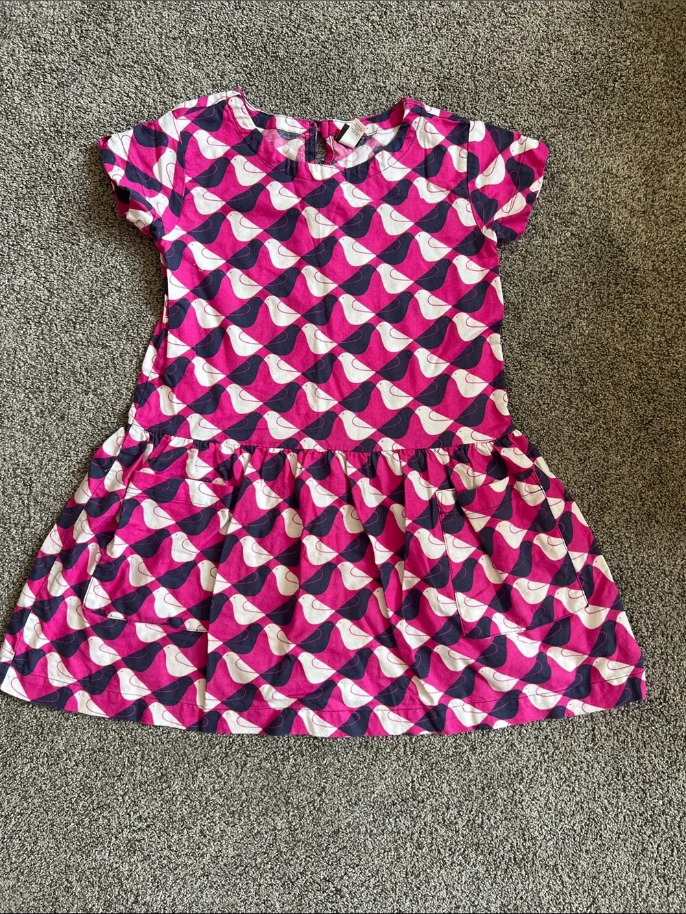 Tea Collection Pink, Navy & White Bird Print Drop-Waist Dress